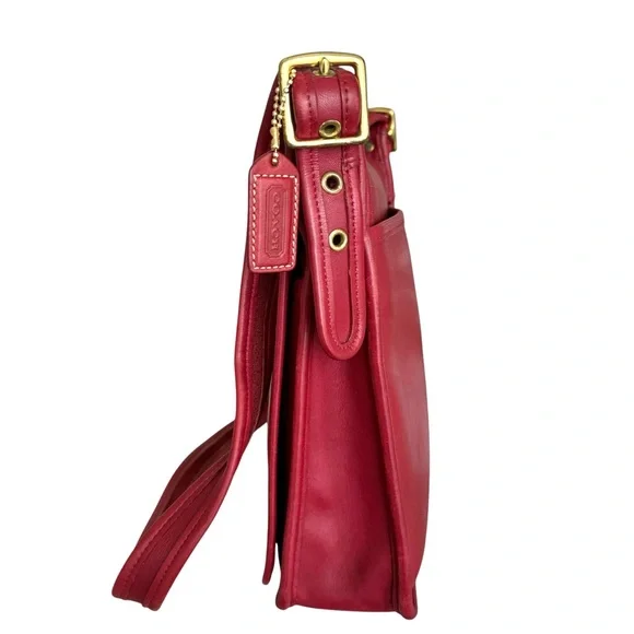 Rare Coach Vintage Red Leather Flap Bag Messenger Y2K Shoulder Bag Crossbody - Picture 8 of 17